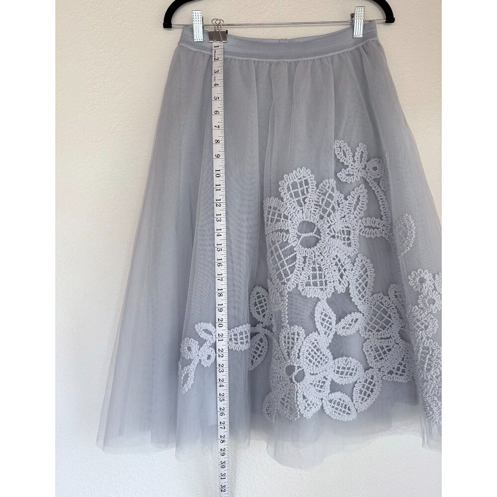 NWT Anthropologie Maeve Fleurs Du Nuit Embroidered Tulle Midi Skirt in Silver M - Picture 7 of 11